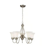 Kensley Park 5-Light Classic Traditional Brushed Nickel Hanging Candlestick Chandelier with Frosted White Shade - Like New